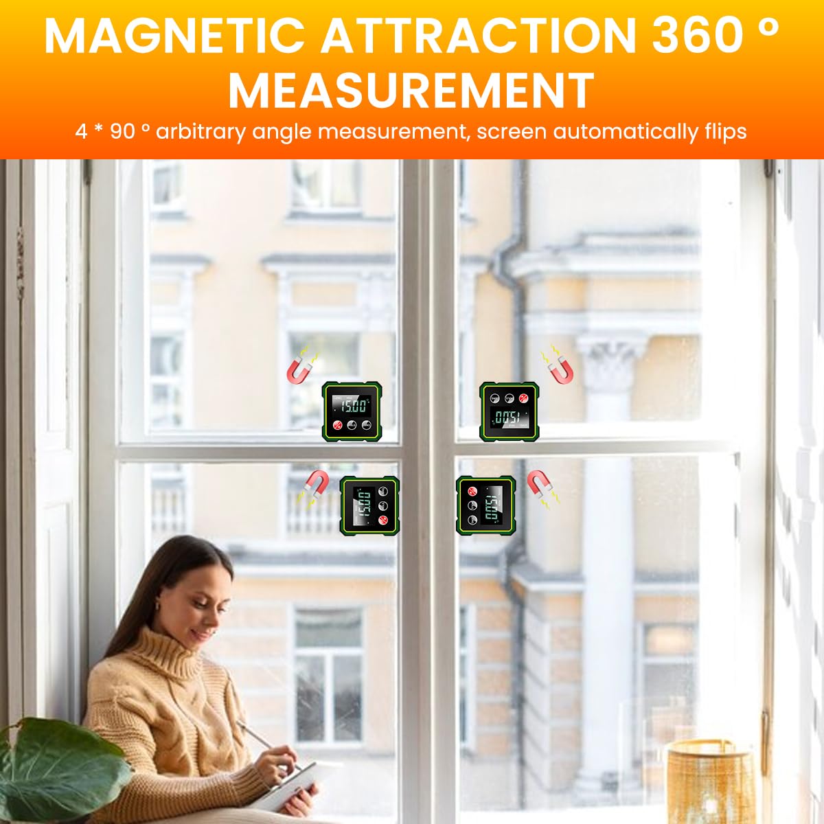 Serplex Digital Angle Finder for Woodworking and Construction with Magnetic Base and LCD Backlight