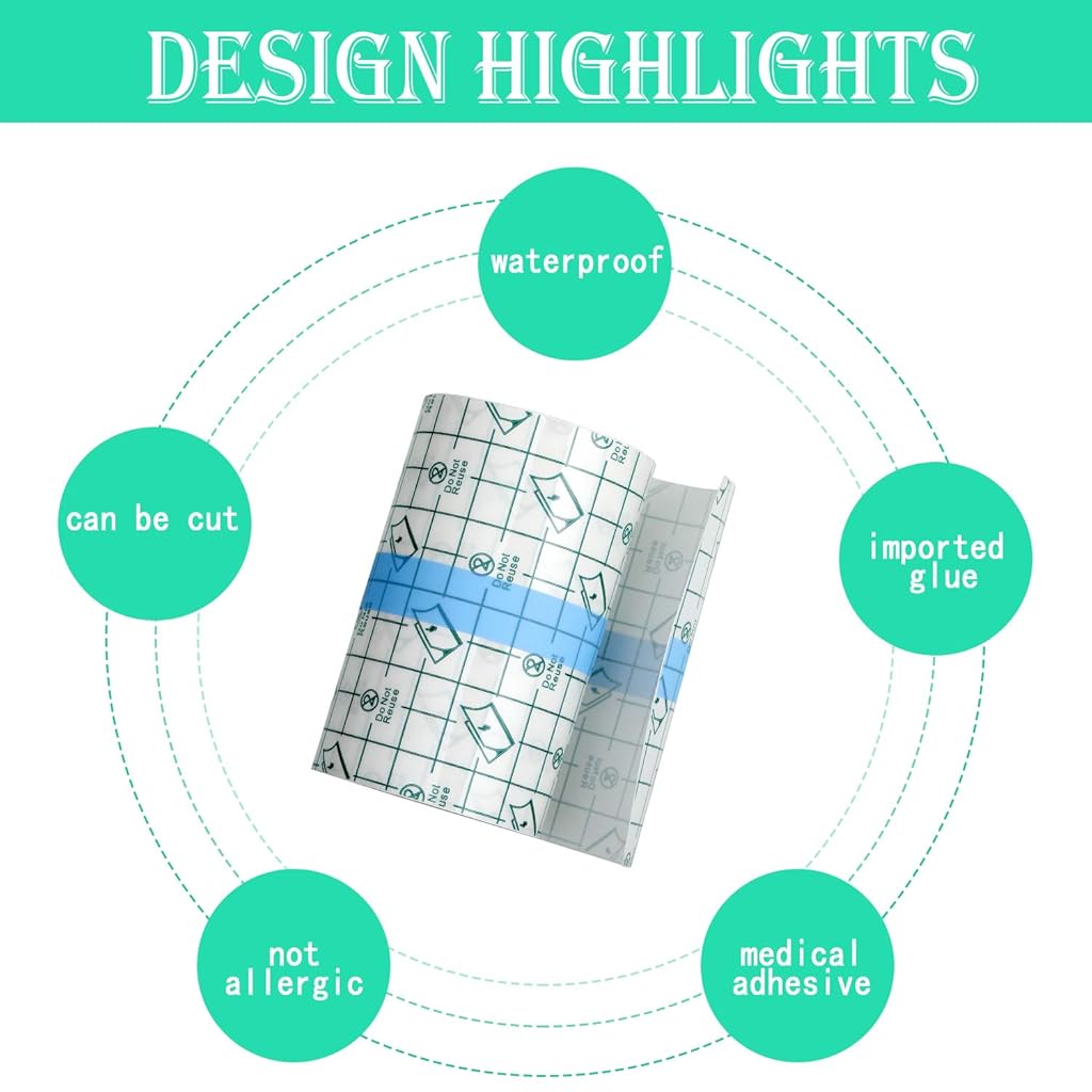HANNEA® Freely Cut Transparent Stretch Adhesive Bandage Dressing PU Film Wound Waterproof Sticker Healing People Pets Pads Tattoo Aftercare Bandage 1.97x196.8inch 3PCS