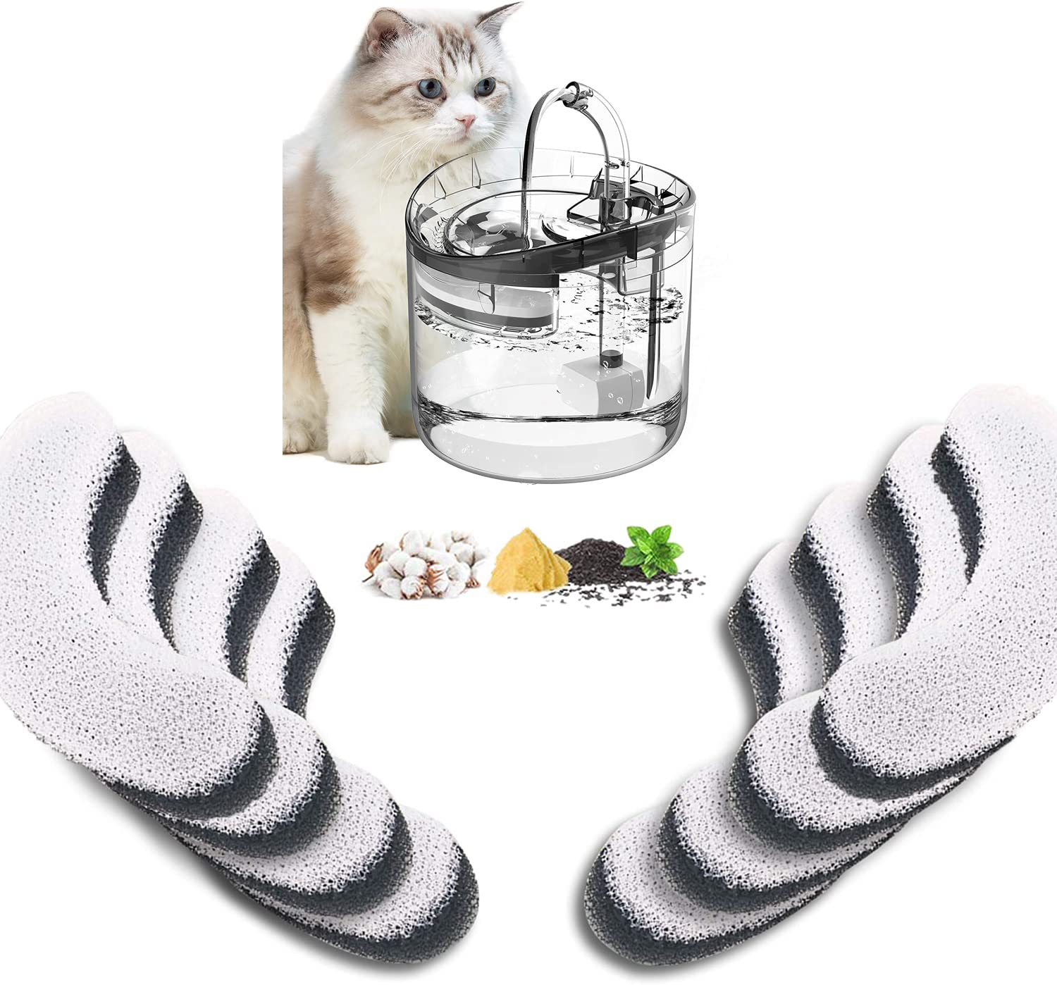 Qpets Cat Water Fountain Filter Replacements 24 pcs for 61 oz 1.8 L Fountains with Triple Filtration System Activated Carbon