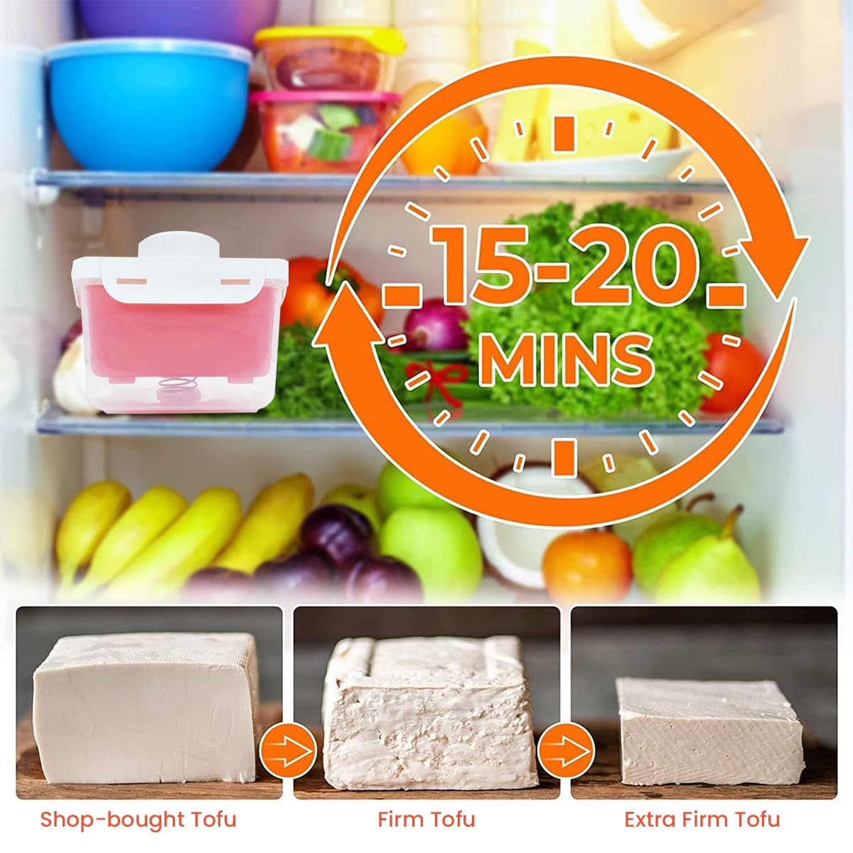 HASTHIP Tofu Press for Homemade Tofu and Salad with Stainless Steel Spring 15.5x13.5x13.5cm