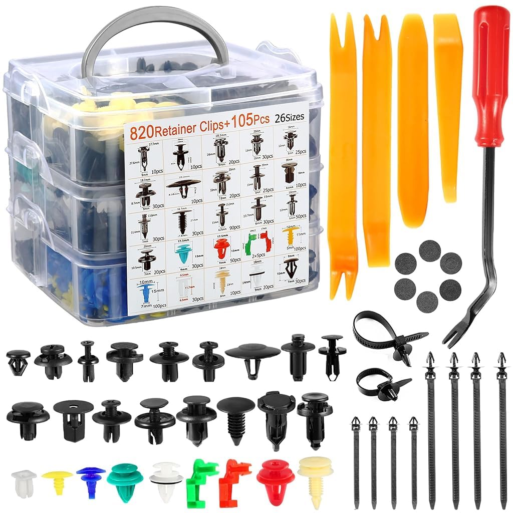 STHIRA® 925Pcs Car Bumper Retainer Clips Plastic Rivets Fasteners Tailgate Handle Rod Clip