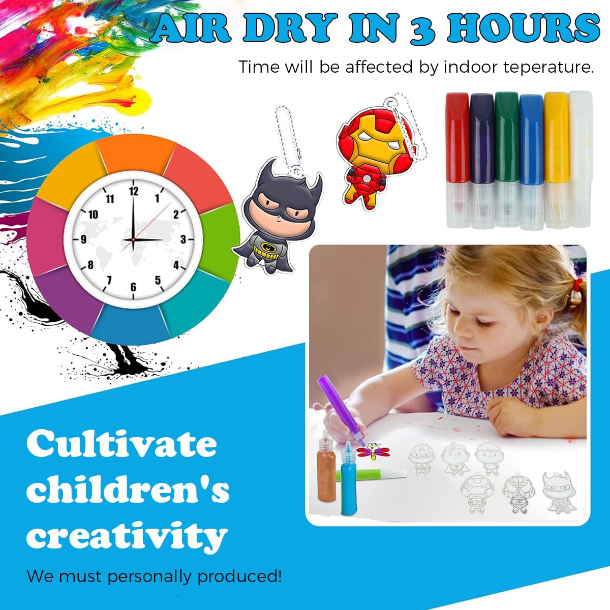 PATPAT DIY Glass Painting Kit for Kids & Adults with 6 Cartoon Designs and Quick Dry Resin | Fun Keychain & Bag Ornament Craft Set