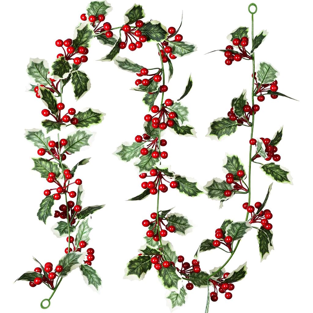 Supvox® Christmas Tree Decoration 6.6Ft Long Holly Ornament Classic Christmas Tree Holly Decorative Strip Realistic Holly Ornament for Christmas Tree Wall Decoration Home Decoration Window Decor