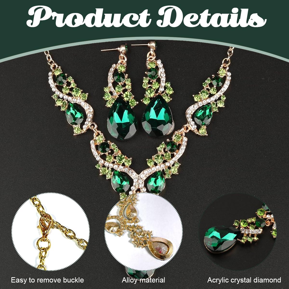 Venzina® Green Rhinestone Necklace & Earrings Set Luxury Dazzling Jewelry Set Glamorous Jewelry Necklace Earrings for Women Gowns, V Neck Dress, Evening Dresses