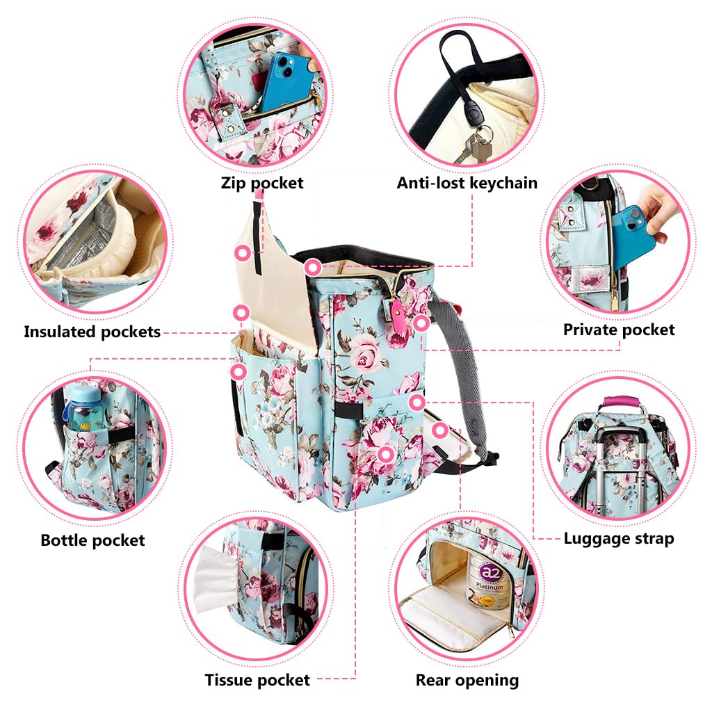 SNOWIE SOFT Diaper Bag Backpack Set of 4pcs for Travel with 11.8x9.0x15.7 in Large Capacity | Polyester Maternity Use
