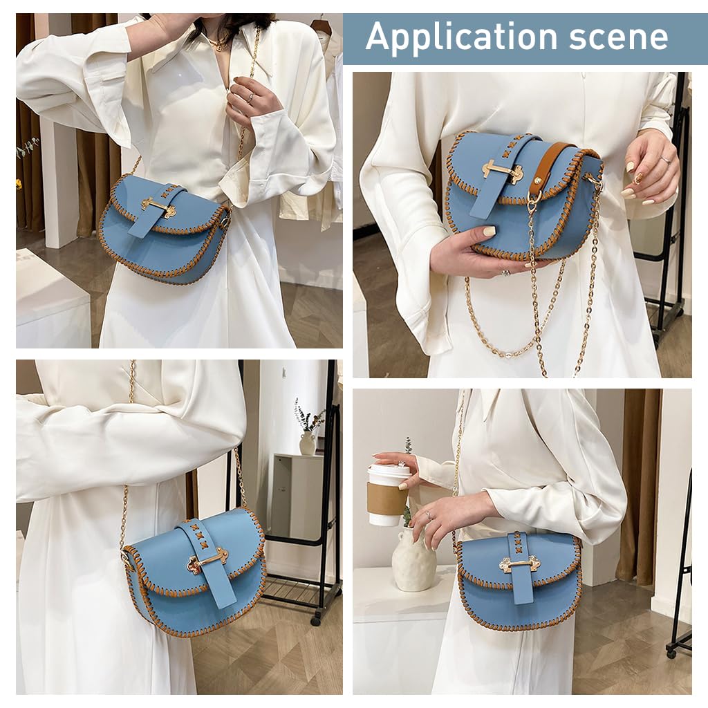 HASTHIP® DIY Leather Craft Handmade Bag Kit Pre-cut PU Leather Bag Material Kit for Beginners DIY PU Crossbody Bag with Shoulder Straps Fashion Contrast Color DIY Handmade Bag Gift