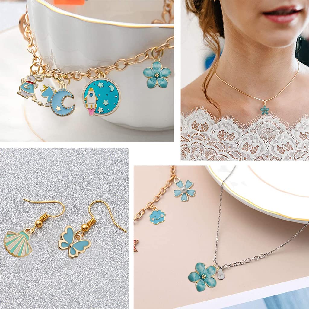 ZIBUYU Pendant Charms for Jewelery Making Kit Assorted Cartoon Blue Enamel Gold Plated Charms Pendants for DIY Charms Necklace Bracelets for Making Jewelry and Crafting - 31 Pcs