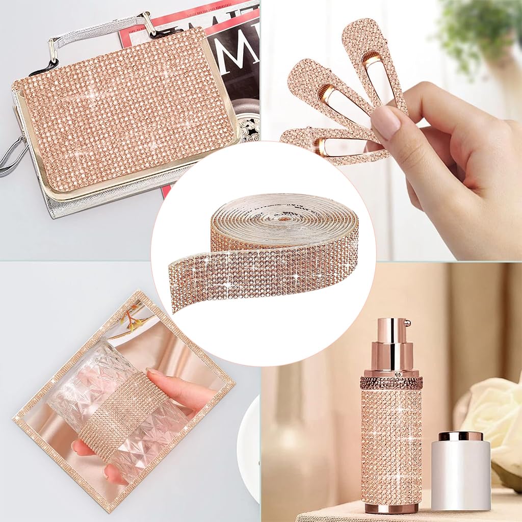 MAYCREATE Rhinestone Ribbon for DIY Crafts and Gift Wrapping with Self Adhesive Backing | 1 Yard Rose Gold