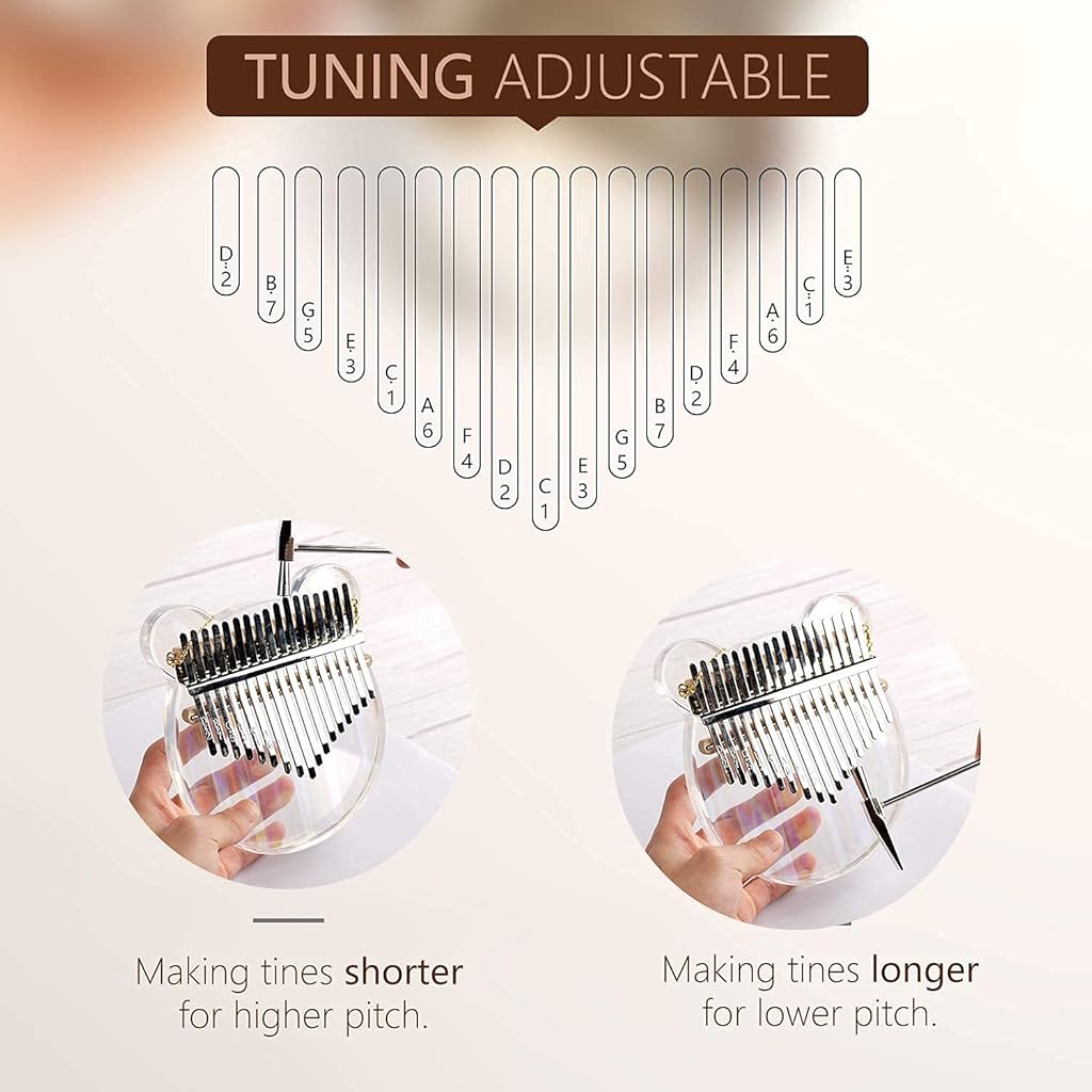 Verilux® Thumb Piano Crystal Kalimba Acrylic Mbira Finger Musical Instrument Gifts for Kids Adult Beginners with Tuning Hammer Study Instruction and Eva Bag 3PCS