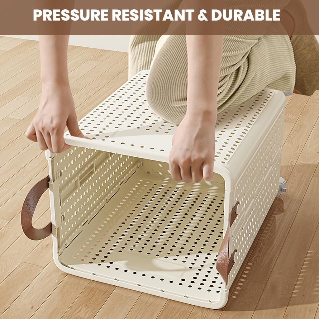 Supvox Laundry Basket Cart with Wheels for Easy Transport featuring Mesh Ventilation 37.7x31x50cm Plastic | Foldable Storage Solution