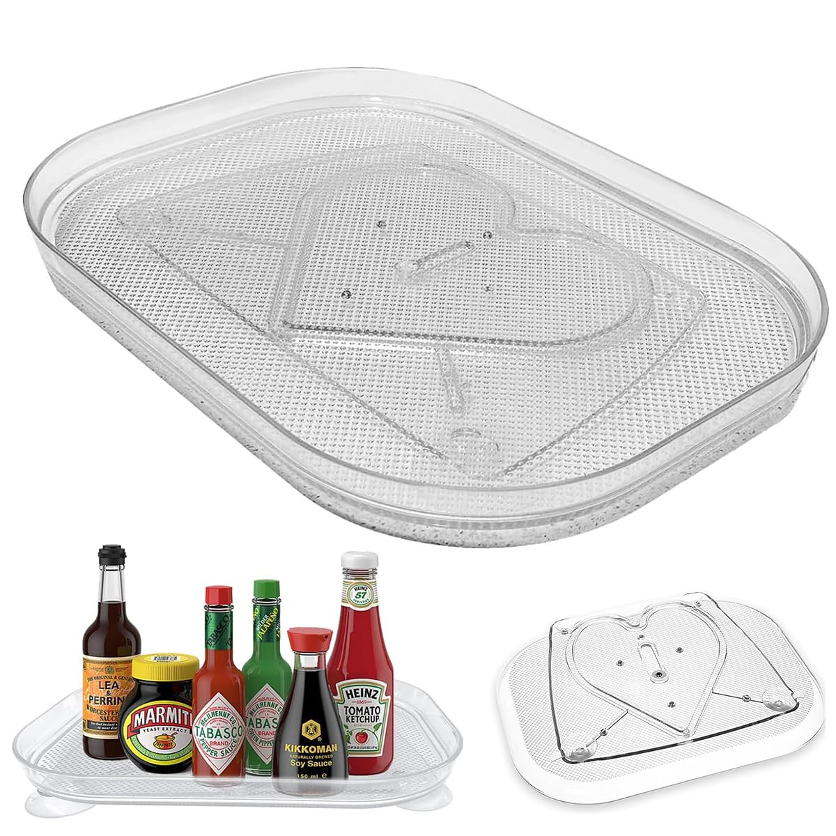 Supvox Lazy Susan Rotating Organizer for Refrigerator featuring 15.67 in tray and suction cup base | clear plastic storage for kitchen and pantry