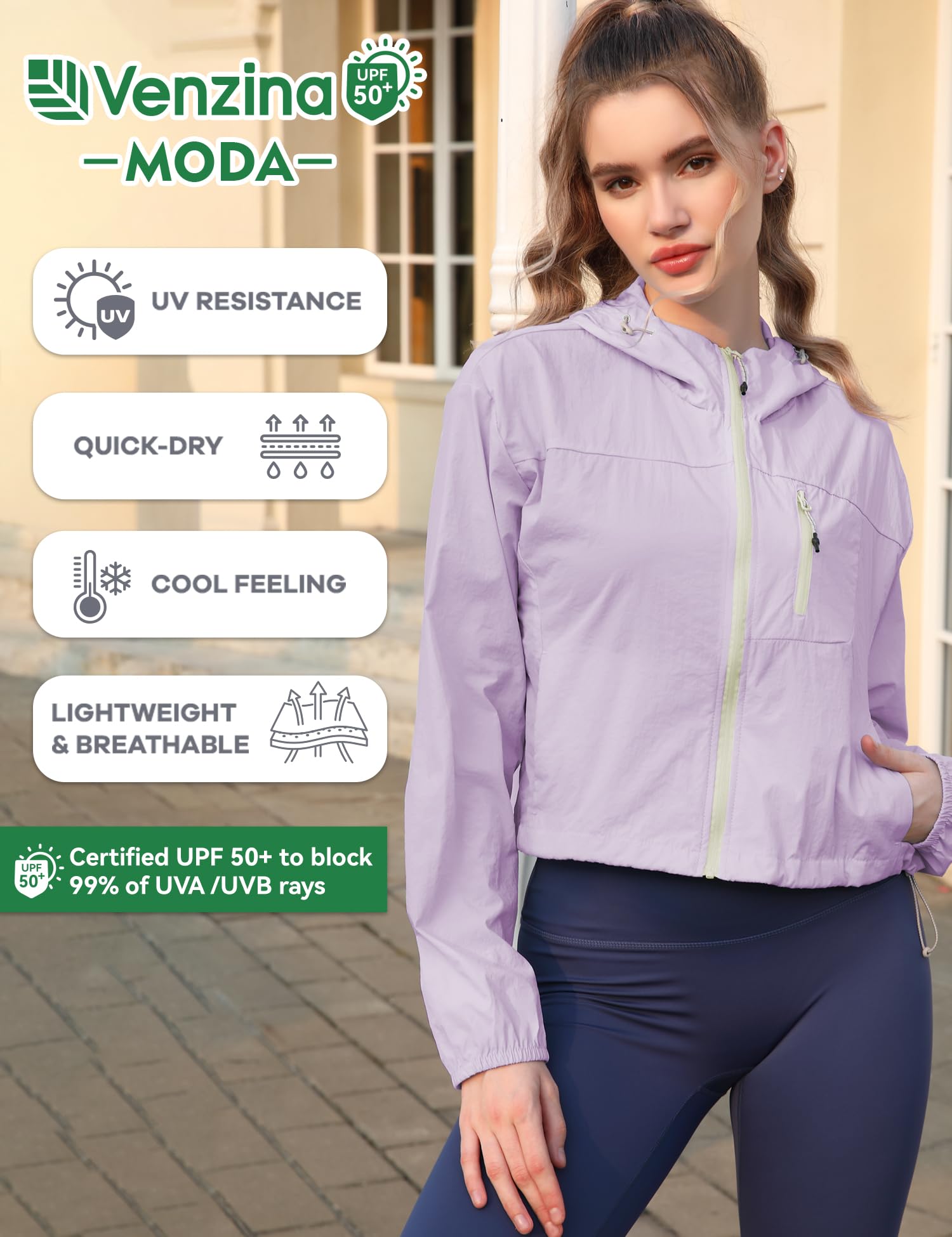 Venzina Sun Protection Jacket for Outdoor with UPF 50+ and Back Air Vent | Light Purple