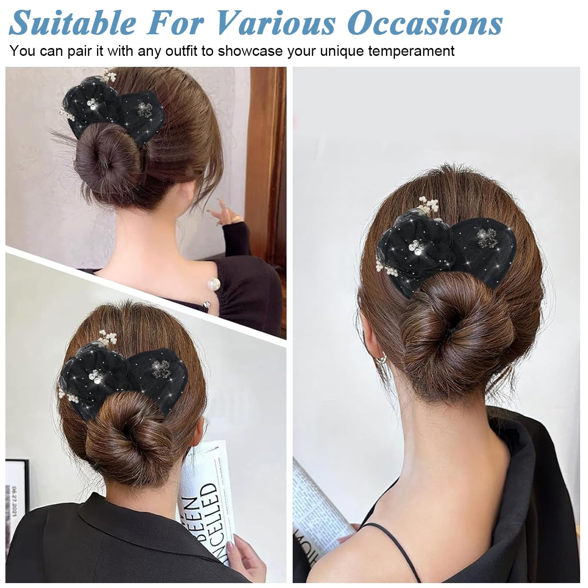 PALAY Hair Buns for Women for Elegant Chignon Styling with Floral Mesh and Pearl Details | Green