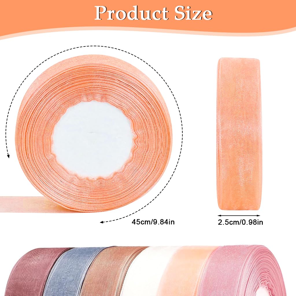ZIBUYU Organza Ribbon Rolls for Gift Wrapping and Party Décor featuring 6 Multicolor Sheer Chiffon