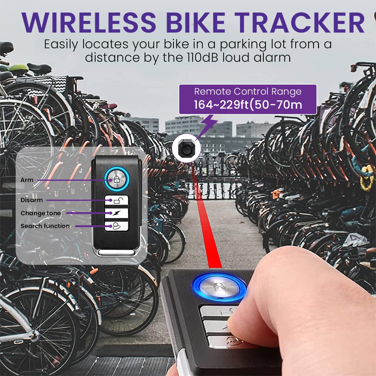 STHIRA Bike Alarm System for Motorcycles and Bicycles with 113dB Siren and 700mAh Rechargeable Battery | IPX5 Waterproof Remote-Control Security