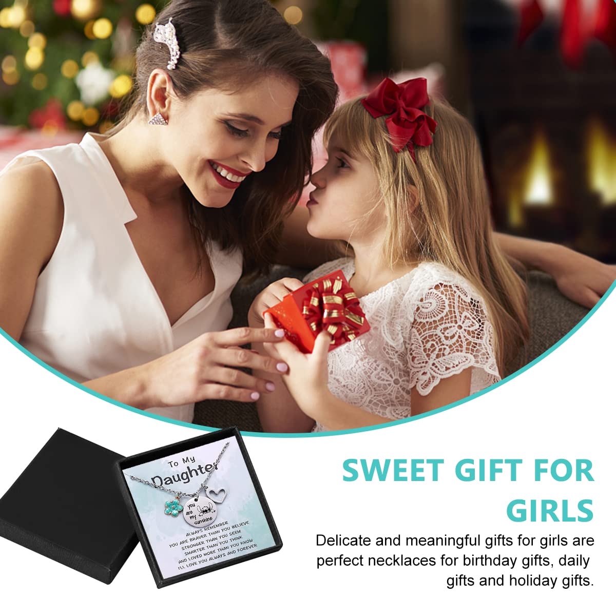 Venzina Stitch Necklace for Girls with Sakura and Heart Charms & Greeting Card Gift