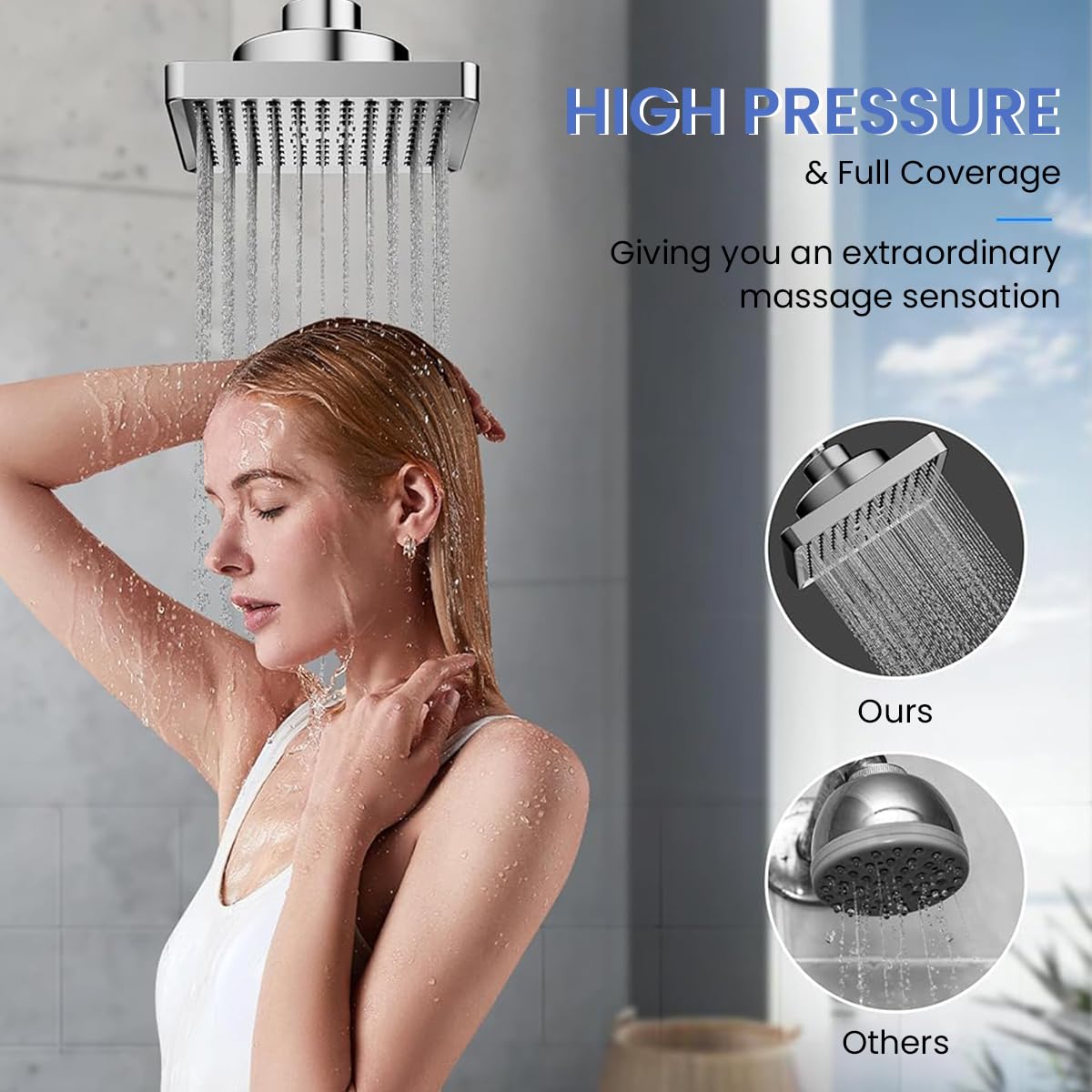 HASTHIP® Rain Shower Head for Bathroom 6 Inches Pressurized Rain Shower Head with Filter Remove Chlorine Water Softener Shower Head Fashion Chromed Rain Shower Head Bathroom Overhead Shower Head