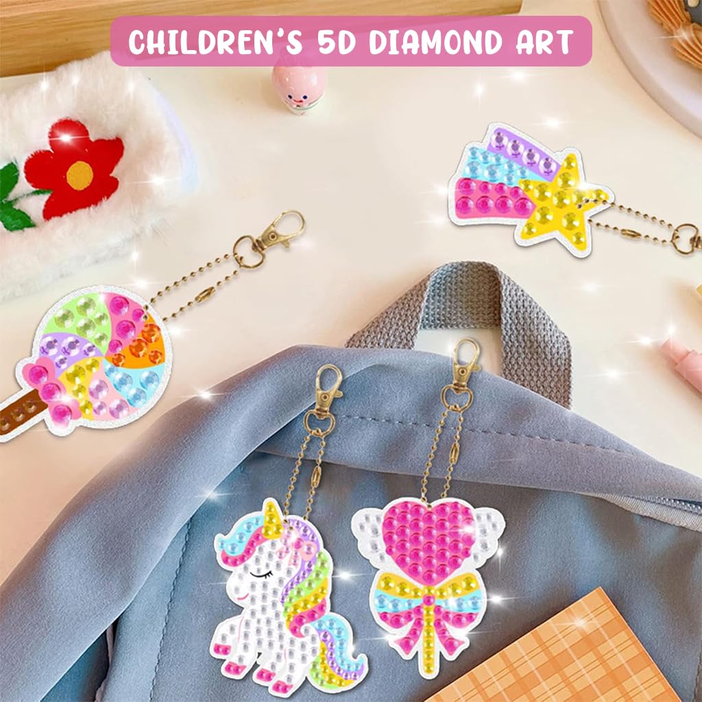 Zibuyu 5D Unicorn Diamond Painting Keychain Kit for DIY Crafts with 15 Pcs Gems | Fun Gift for Kids