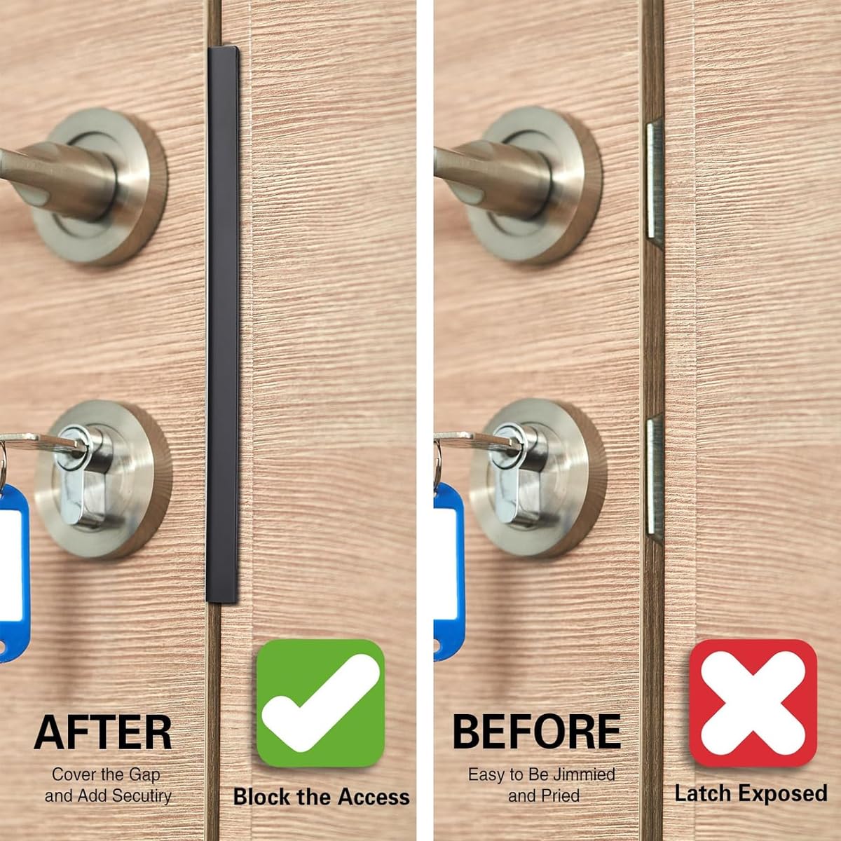 HASTHIP Stainless Steel Door Latch Guard for Outswing Door Security featuring 11 in L‑Shape Plate | Black Lock Shield