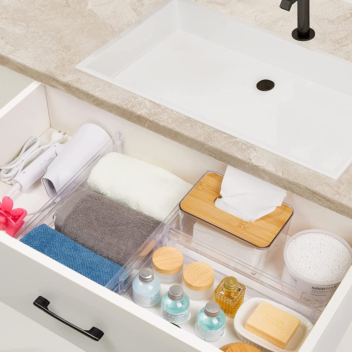 HASTHIP Drawer Dividers Organizers for Kitchen and Office with Adjustable 11–20 in Clear Plastic Design | 4 Pack Expandable Storage System