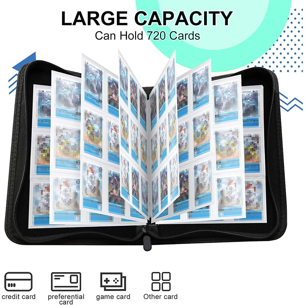 PATPAT Trading Card Binder for 720 Cards with 3 Ring Design and Waterproof PU Cover | Gift for Kids Collectors