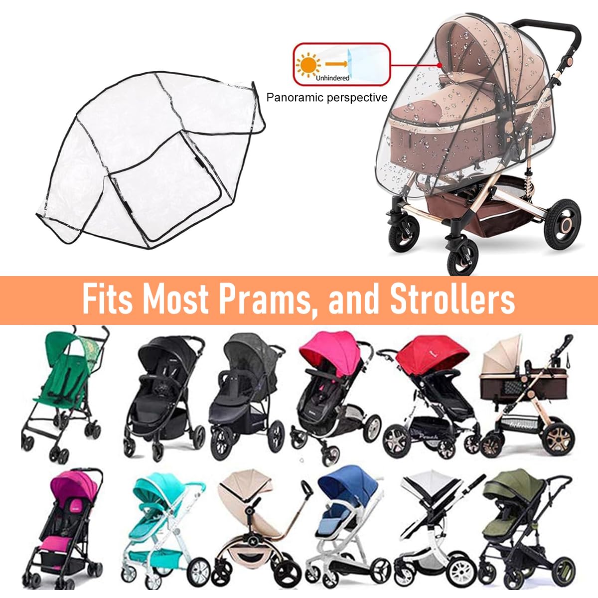 SNOWIE SOFT Baby Stroller Rain Cover for Outdoor Use with Clear EVA Shield | Universal Fit