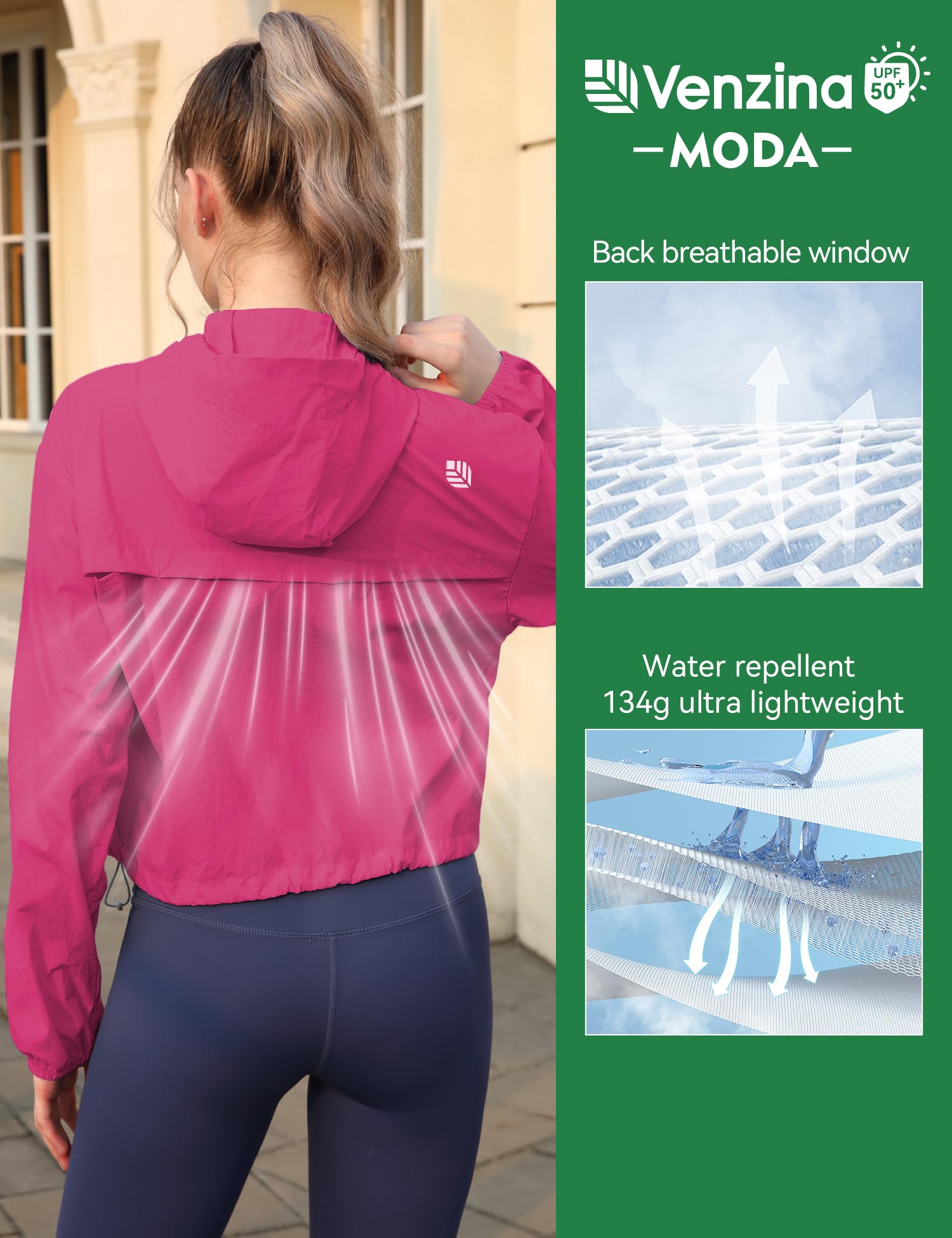 Venzina Sun Protection Jacket for Outdoor with Back Air Vent and Chest Zip Pocket | Hot Pink