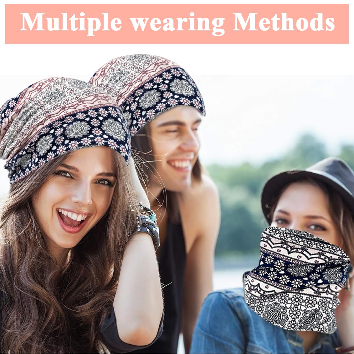 PALAY® Beanie Cap for Women Head Scarf for Women, Slouchy Chemo Caps for Women Cotton Hijab Caps, Fashion Floral Print Head Scarves, Stretch Soft Hip-Hop Skull Dwarf Hats for Teen Girls