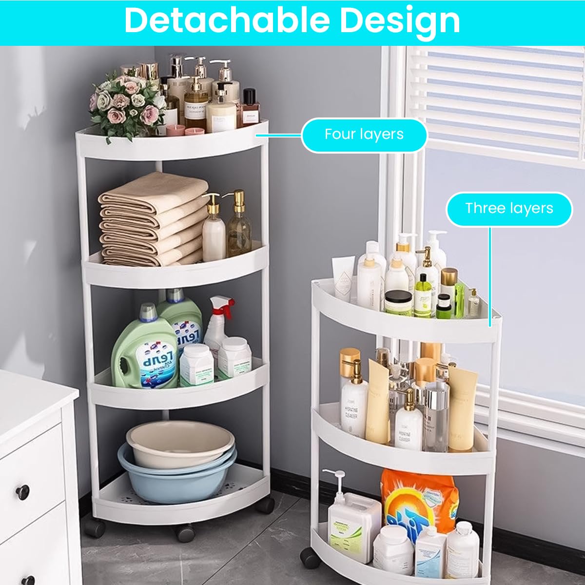 Supvox Corner Bathroom Shelf Organizer with Casters for Space Saving | 5 Tier 34.5x34.5x105cm