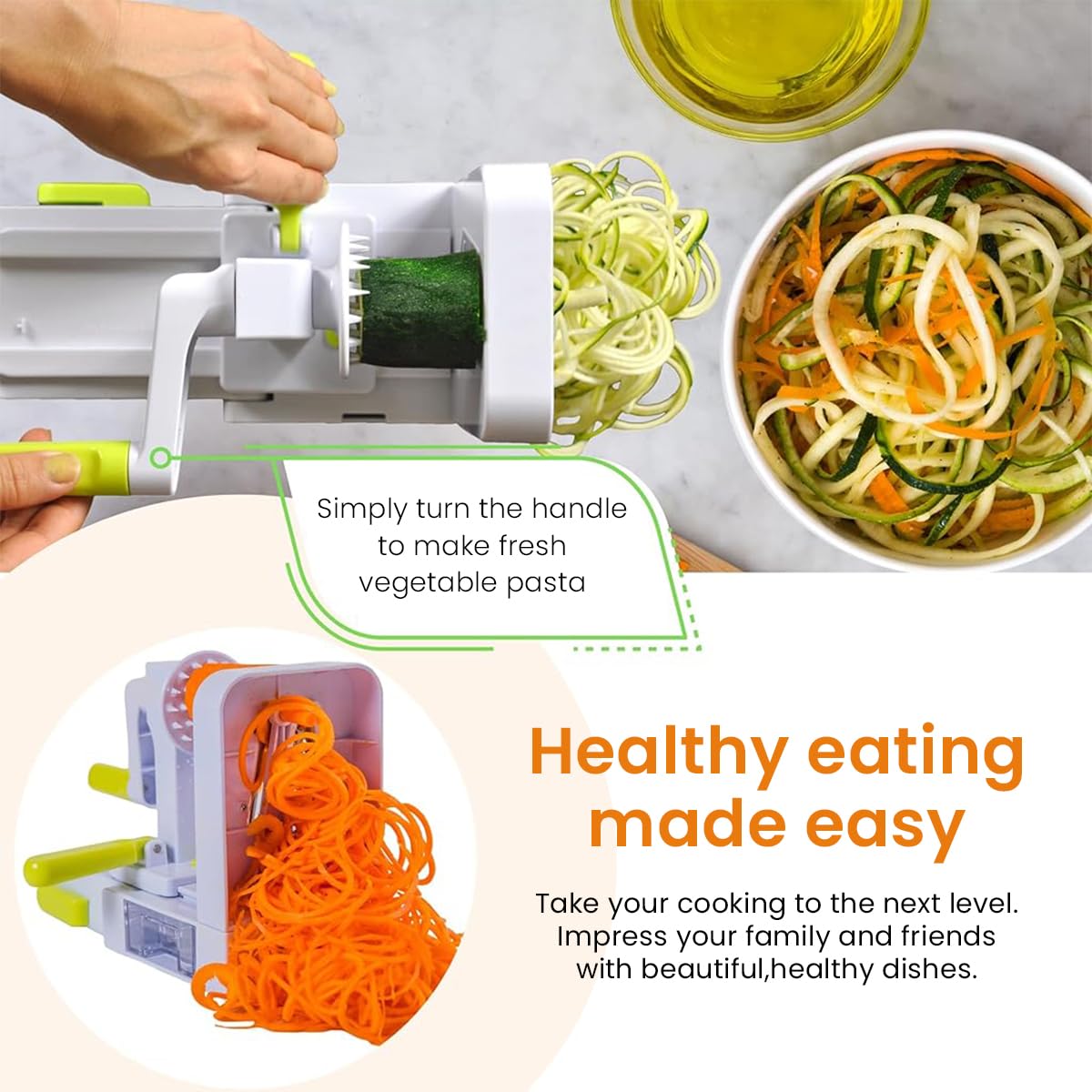 HASTHIP Vegetable Slicer for Kitchen with 5 Blades and Stable Suction Cup | Easy Storage