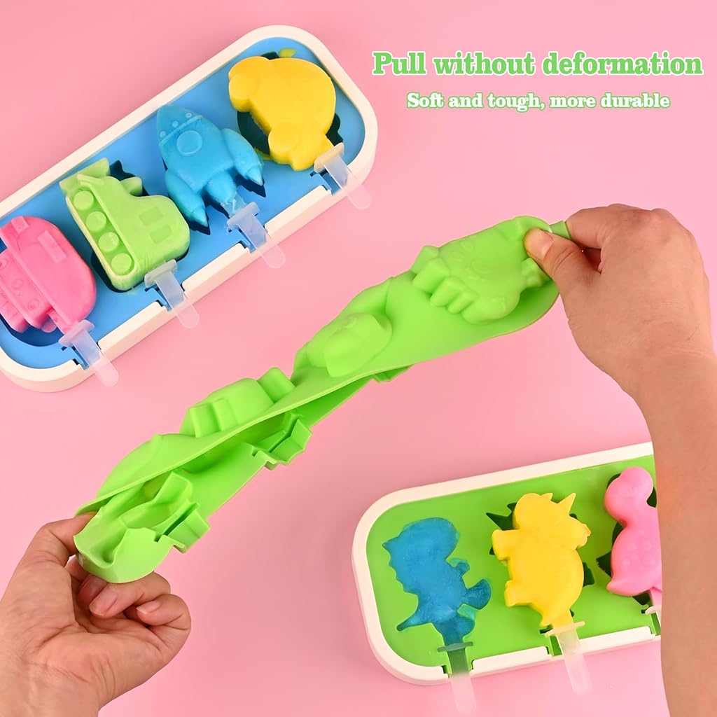HASTHIP® 2 Pack Silicone Popsicle Molds with Lid, 4-Cavity Mini Popsicle Molds