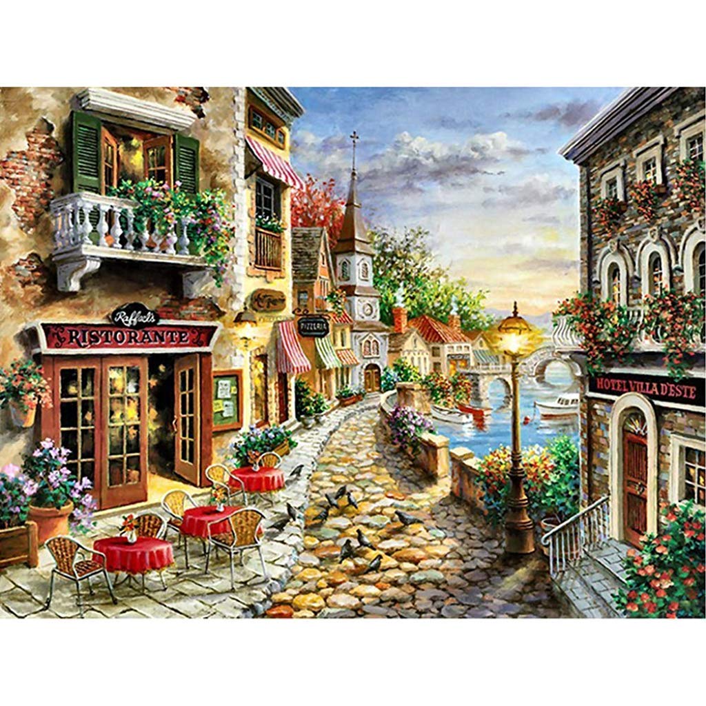 HASTHIP DIY 5D Diamond Painting Full Square Drill Kits Rhinestone Picture Art Craft for Home Wall Decor 12x16In Romantic Town