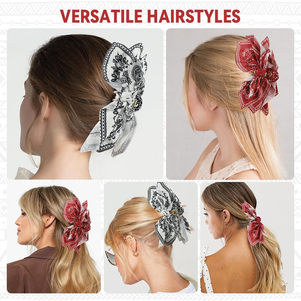 MAYCREATE Ribbon Hair Claw Clips for Women with Secure Grip and Acrylic Bow Charm | 2‑Piece Set