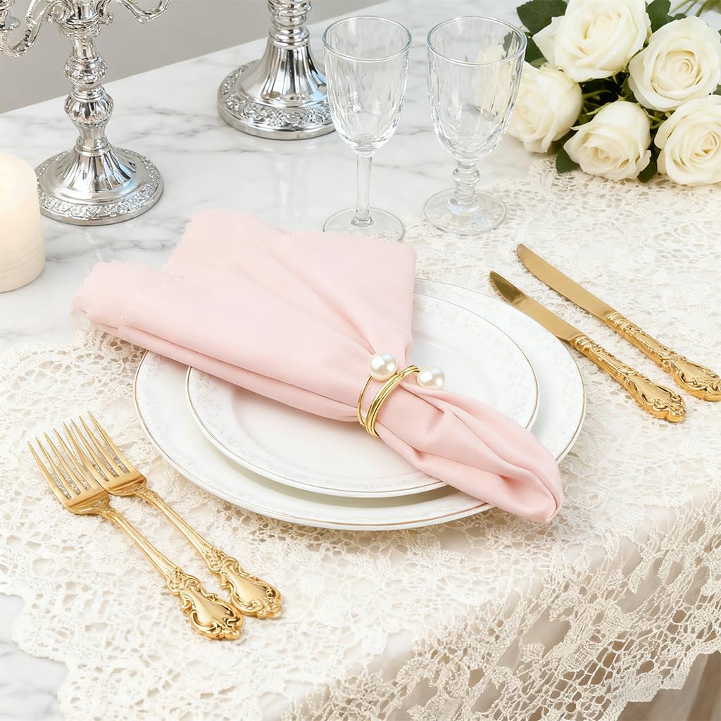 HASTHIP Napkin Rings for Weddings and Holiday Dinners with Faux Pearl Charms | Set of 6 Gold Wire Holders