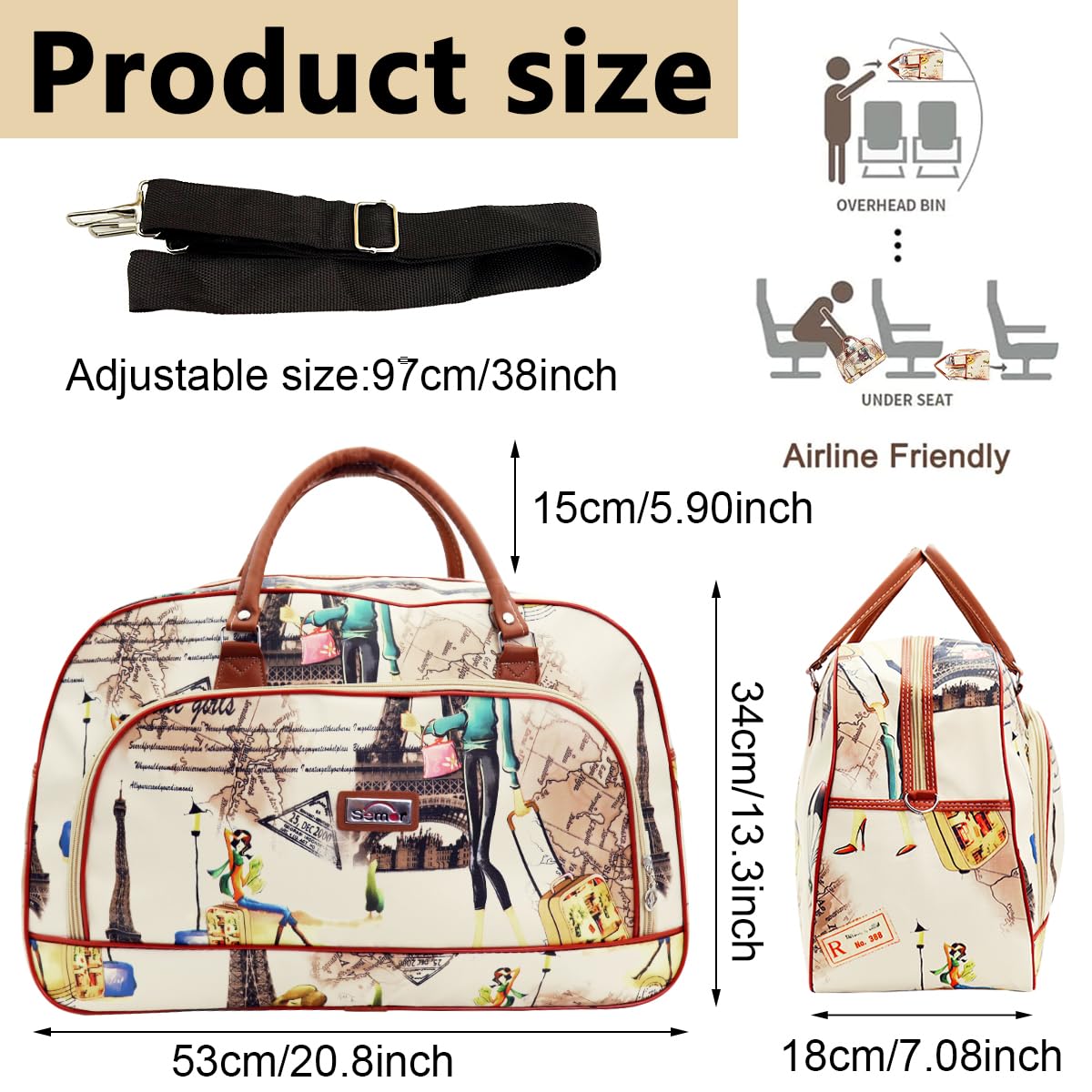 PALAY Duffle Bag for Women Travel with Adjustable Strap and Spacious Compartments | Beige PU Leather