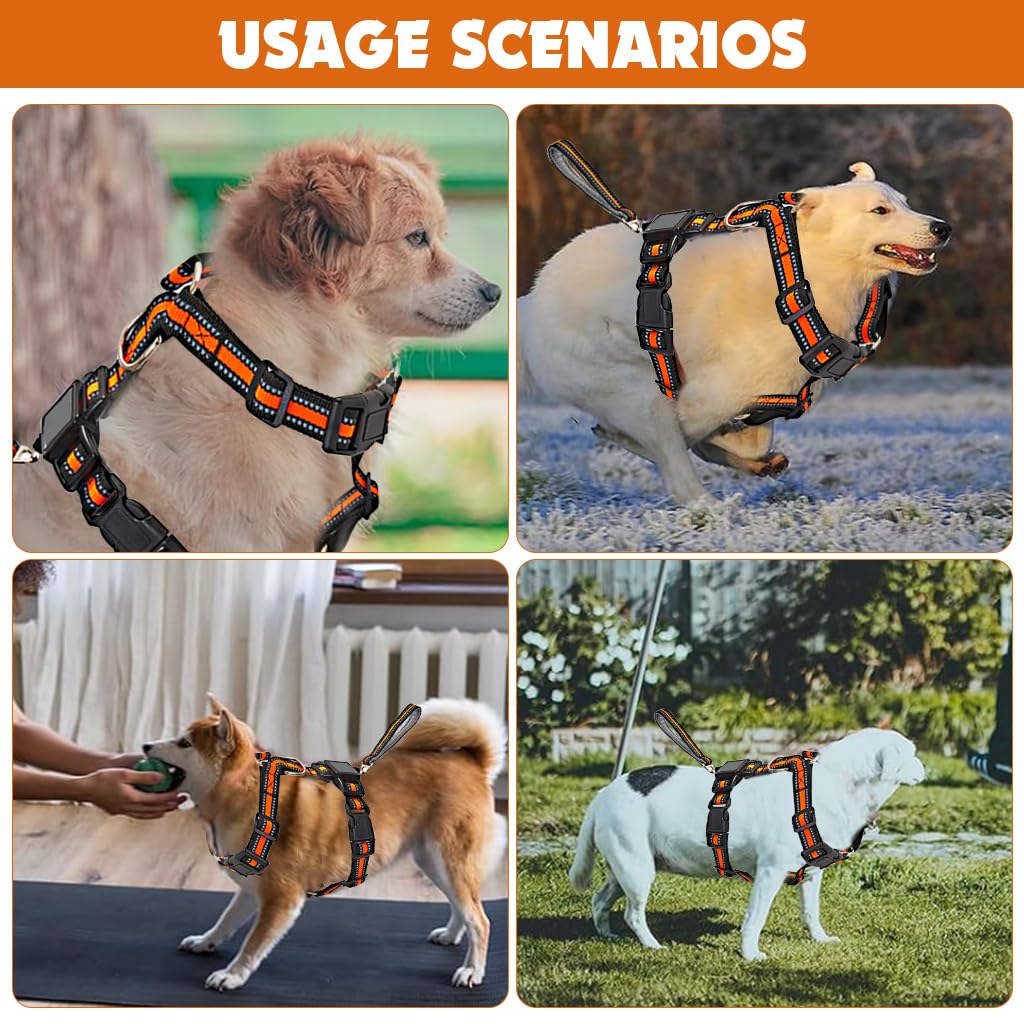 Qpets No Pull Dog Harness for Daily Walks with 59 inch Retractable Leash and Reflective Strips