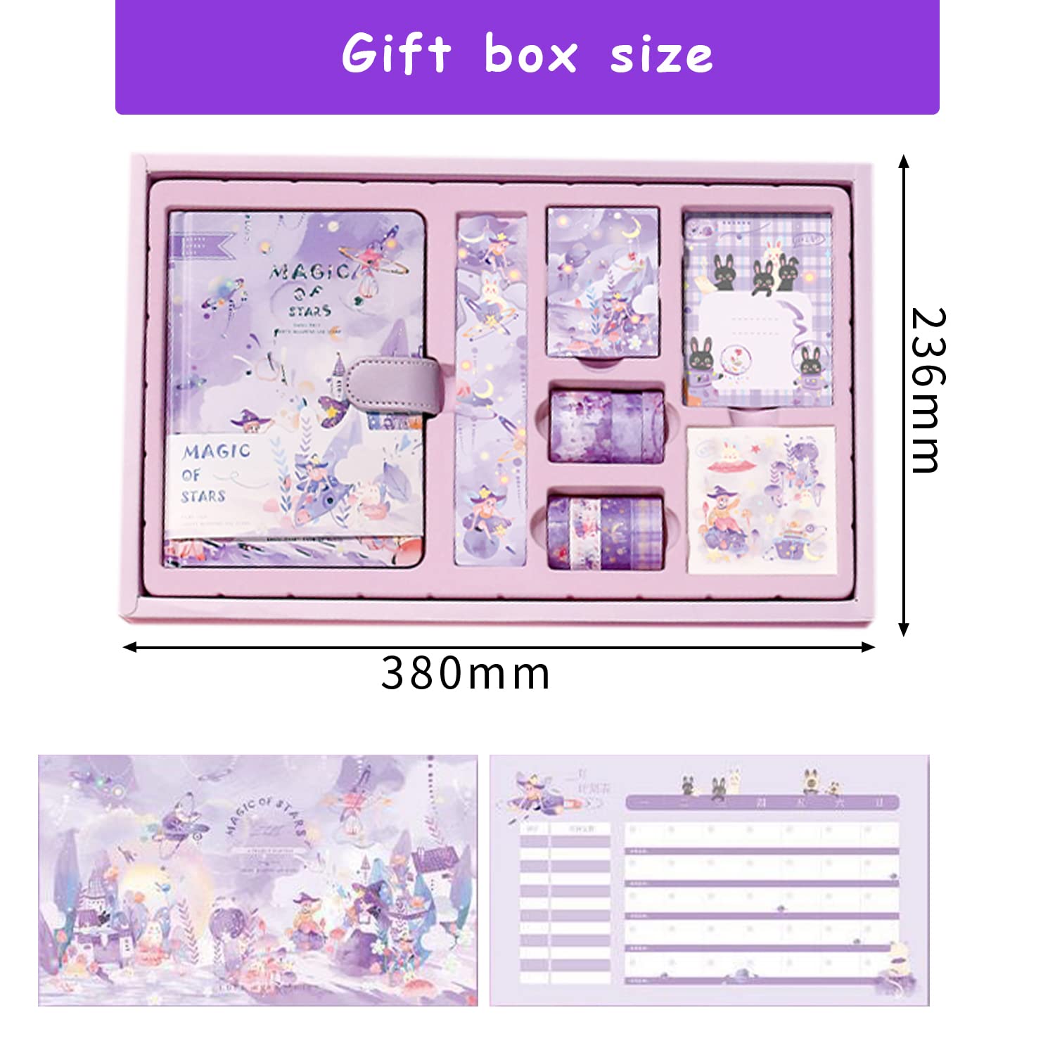 HASTHIP Cartoon Scrapbook Kit for DIY Journals with A6 Notebook 5 Washi Tapes & 25 Stickers | Cute Gift Set