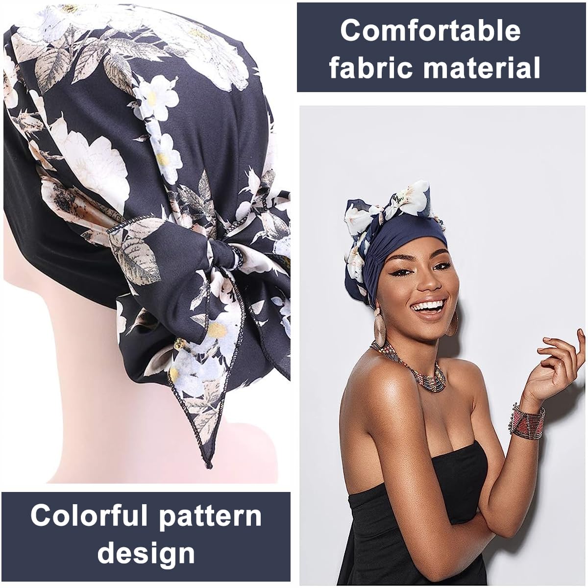 PALAY Chiffon Head Scarf for Women with 32cm Elastic Band and 86cm Tails | Floral Print