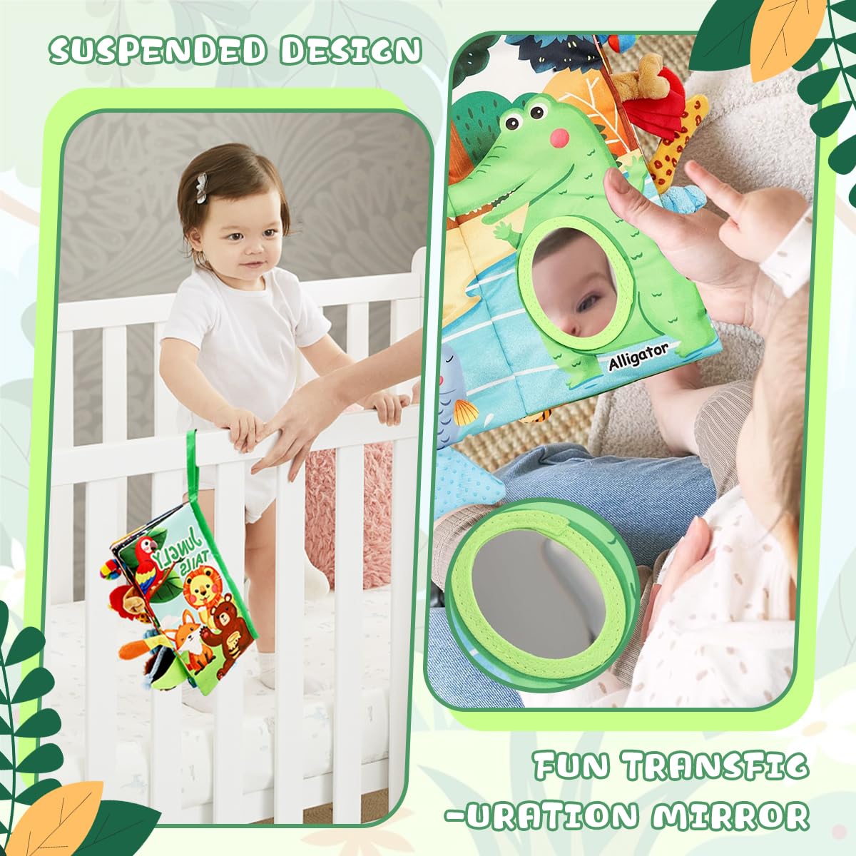 SNOWIE SOFT Jungle Tails Cloth Book Toys for Babies 6–12 Months with 3D Touch & Rustling Sound | BPA Free Soft Waterproof Fabric