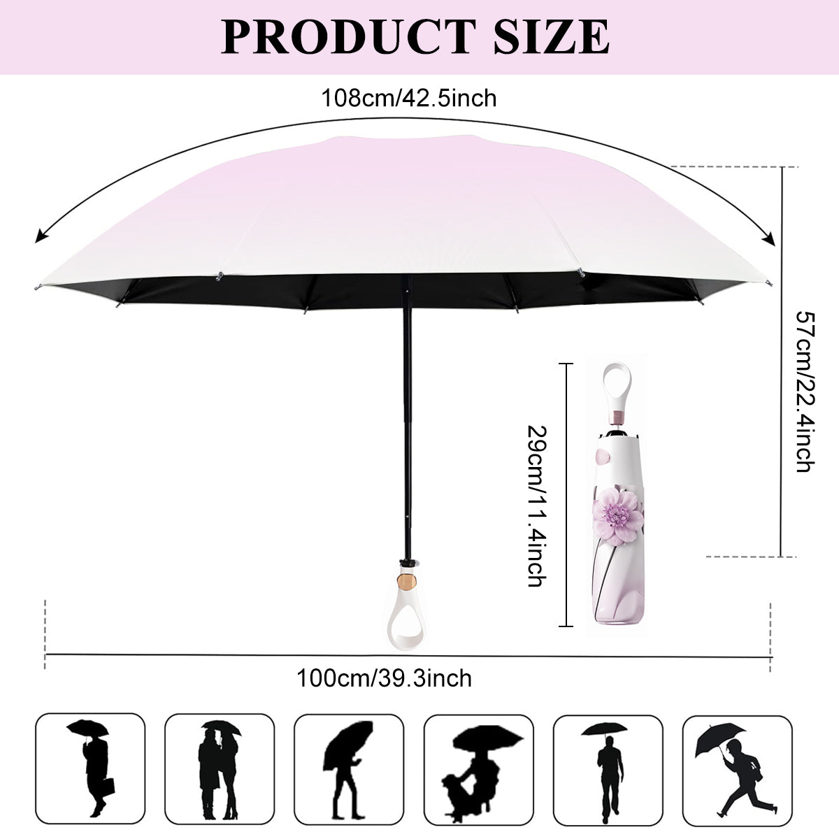 ZIBUYU Folding Umbrella UPF 50+ Heat Reduction Sun Umbrella with Black Liner Ultrastrong Glass Fiber Ribs Design Windproof Fashion Purple Outdoor Sun Rain Umbrella Travel Lightweight Umbrella.
