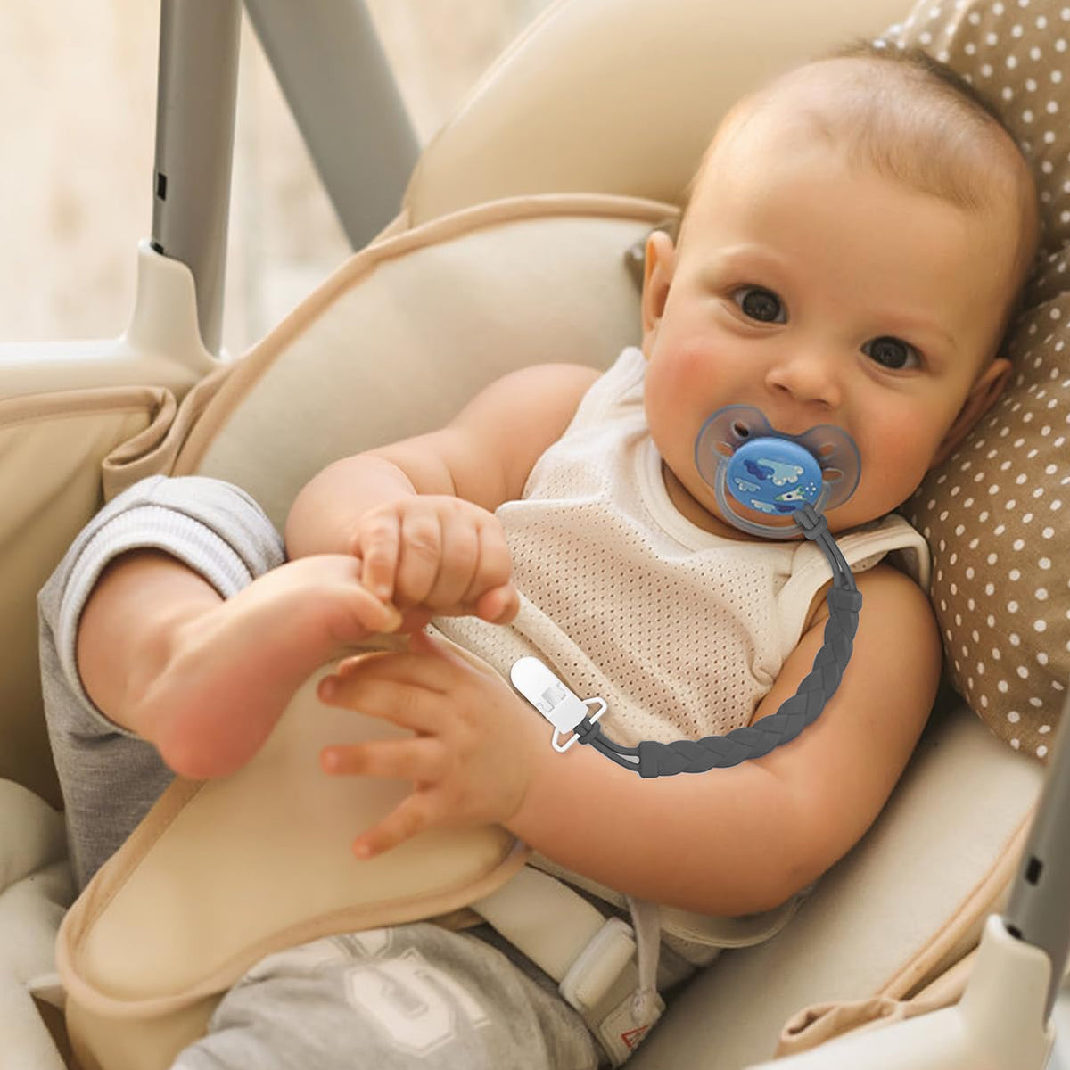 SNOWIE SOFT 4Pcs Pacifier Clip Straps Silicone Pacifier Holder Anti-lost Pacifier Holder for Clothes 4-Color Woven Silicone Pacifier Holder Clips Stroller Toy Clips Shower Gifts