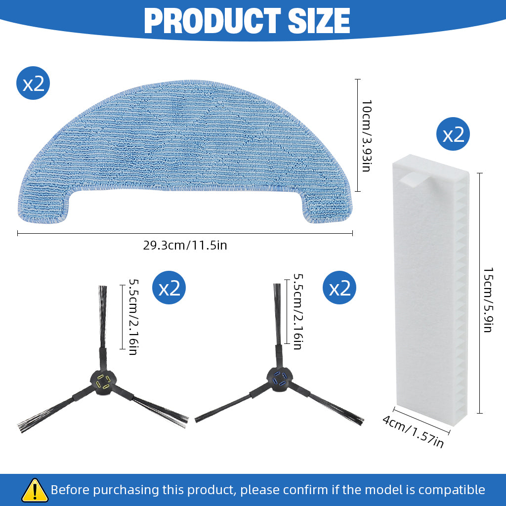 HASTHIP 8Pcs Replenishment Kit, Replacement Parts Vacuum Cleaner Replacement Accessories for ILIFE A80 Pro Robot Vacuum Cleaner, Replenishment Parts Includes 4 Side Brushes, 2 Mop Cloth, 2 Filters