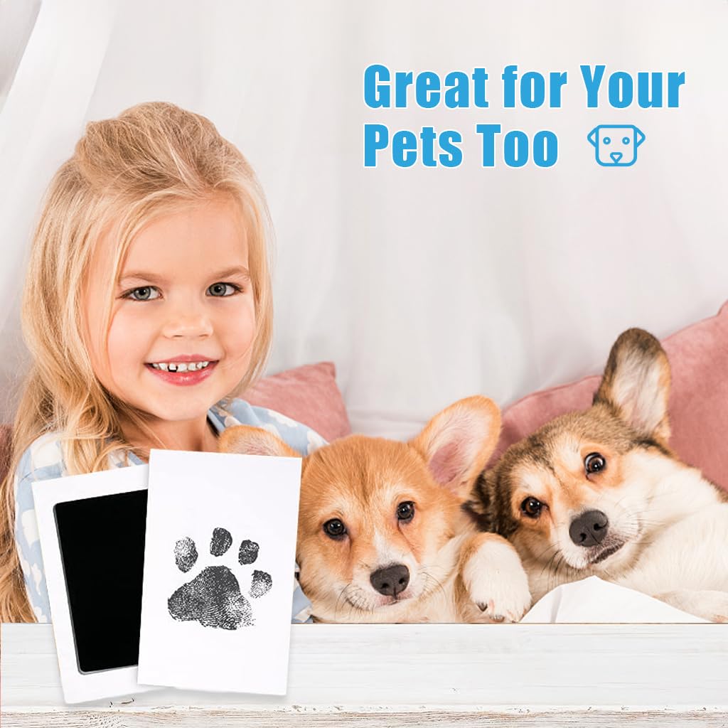 SNOWIE SOFT 2Pcs Clean Touch Ink Pad Newborn Baby Hand and Foot Print Kit Pet Paw Print Kit Inkless Infant Hand and Foot Stamp No Touch, Non Toxic Shower Gift for Newborns (Black, 4.9 × 3.1 Inch)