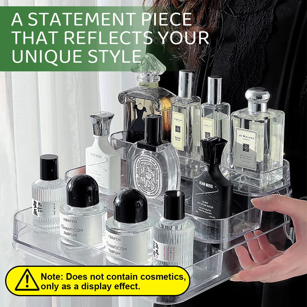 HANNEA Dressing Table Tray Organzier 3-Tier Acrylic Clear Perfume Organzier Displaying Holder Perfume Organizer for Dresser, Bathroom, Lipsticks, Makeups, Perfume, 26.5x24.5x10.5cm
