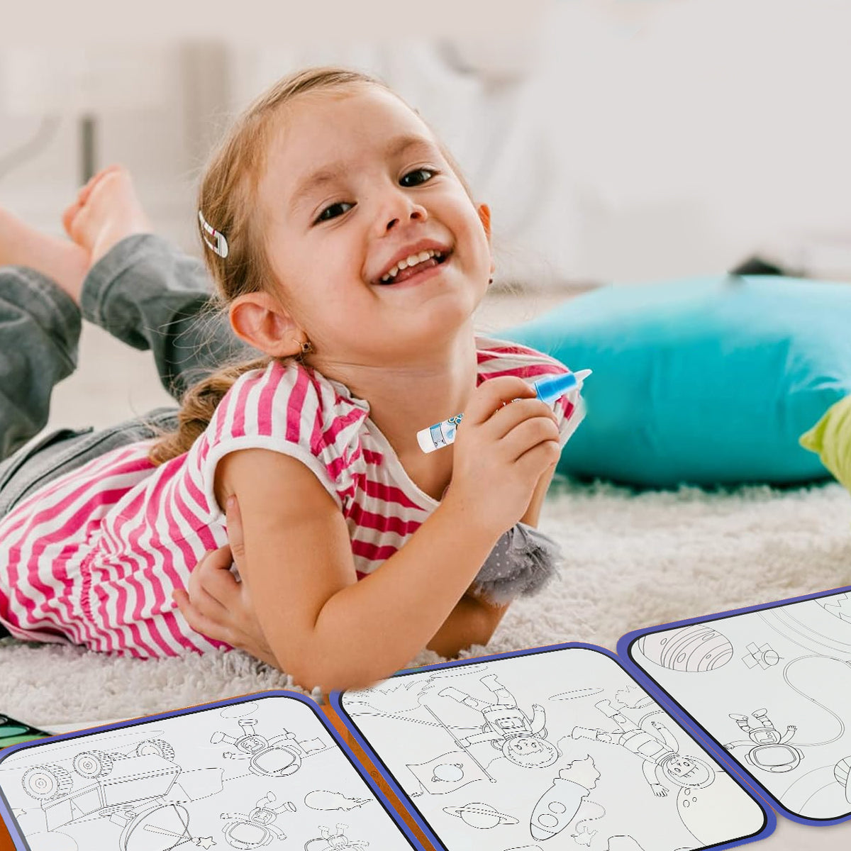 SNOWIE SOFT DIY Coloring Book with Brush Pan Paint by Water Doodle Book for Toddlers Space Man Cartoon Doodle Book Drawing Book Travel Busy Book Birthday Gift for Kids