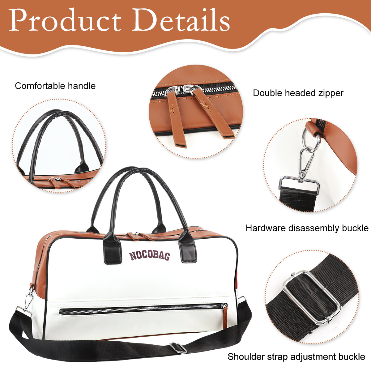 PALAY Fashion PU Duffle Bag Hand Carry Luggage Bag with Removable Shoulder Strap Dual Zipper Full Open Design Travel Waterproof Airplane Carry On Duffle Bag Gym Bag, 45x20x25cm