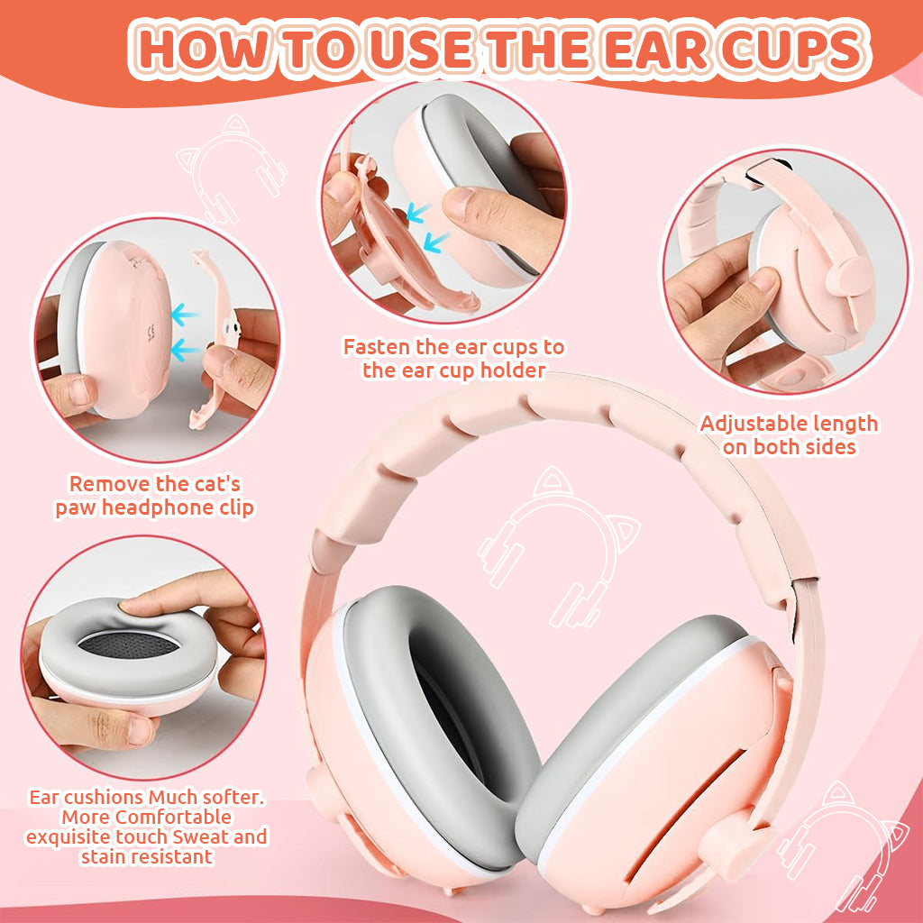 SNOWIE SOFT Adjustable Baby Ear Muff Noise Reduction Headphone 2 in 1 Noise Cancelling Ear Muffs with Interchangeable Headbands Flight Sleep Travel Baby Ear Muffs for Babies Toddlers 6-48 Months