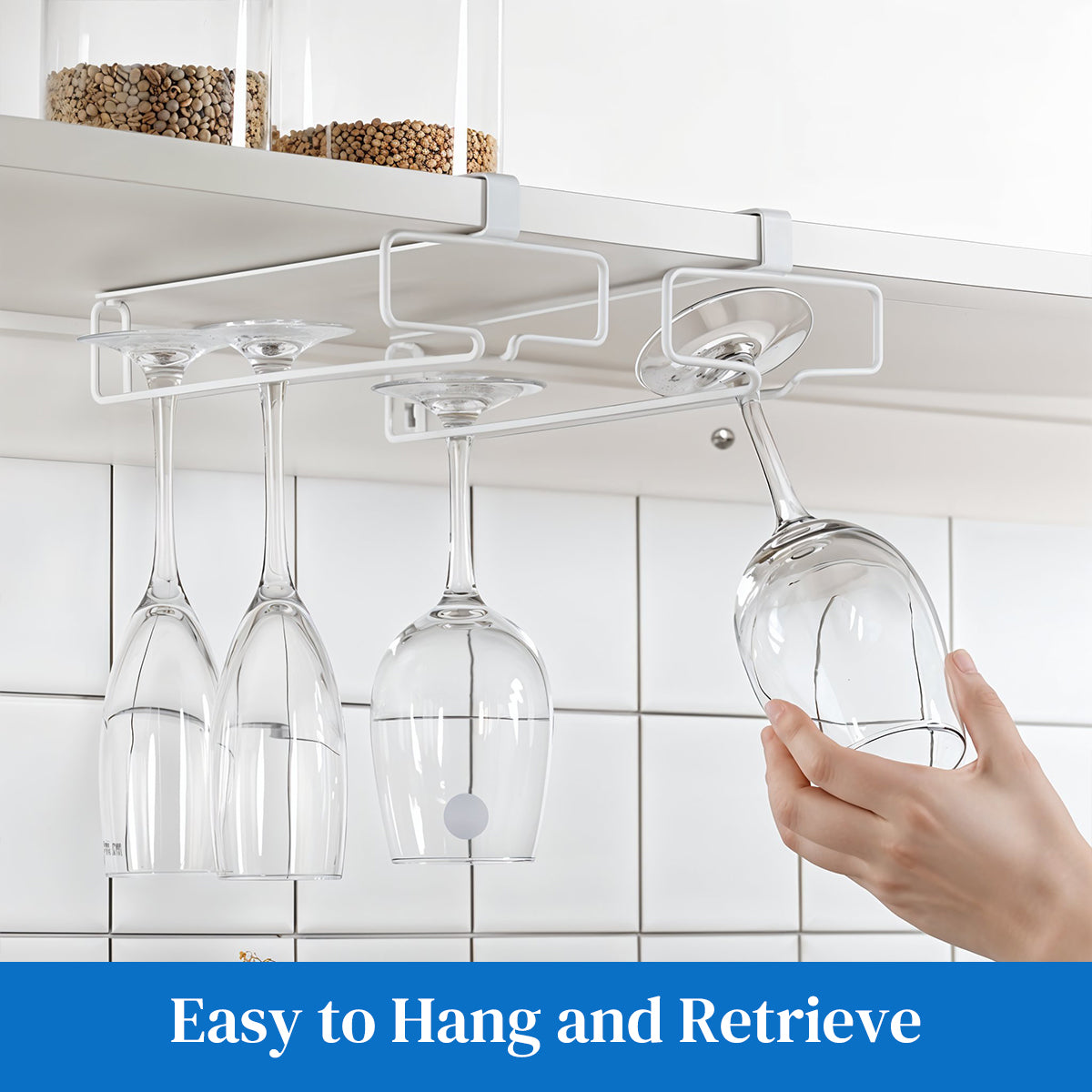 HASTHIP 2 Pack Wine Glass Rack Cup Upside Down Hanging Wine Glass Holder Organizer Hangers for Overhead Cabinet, Wall Mounted Stemware Hanging Wine Glasses Holder for Cabinet, Bar
