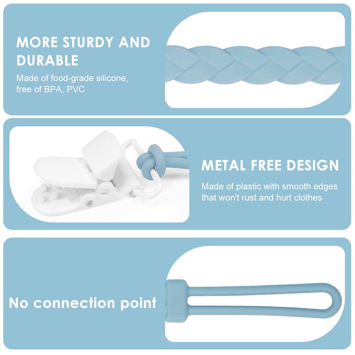 SNOWIE SOFT 4Pcs Pacifier Clip Straps Silicone Pacifier Holder Anti-lost Pacifier Holder for Clothes 4-Color Woven Silicone Pacifier Holder Clips Stroller Toy Clips Shower Gifts