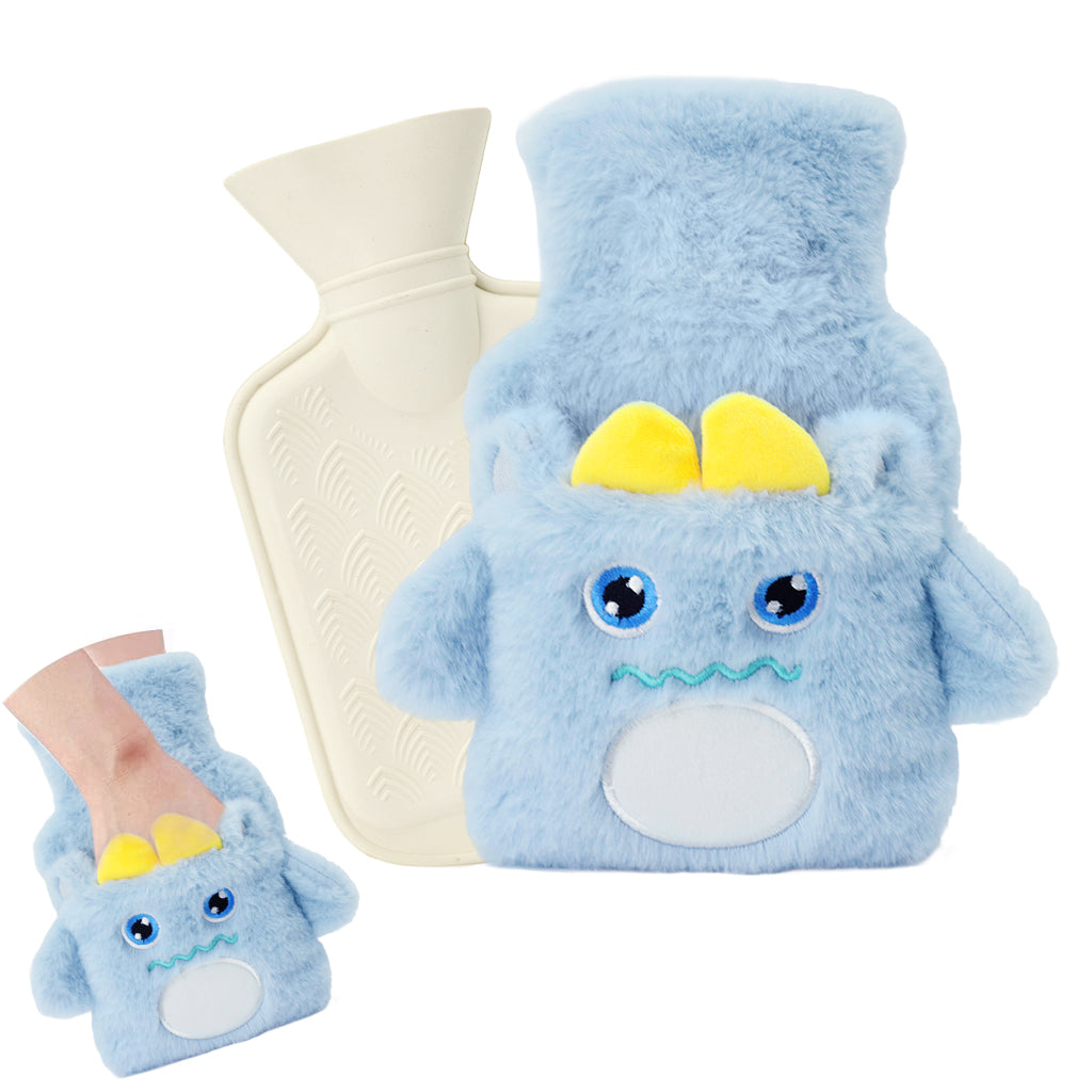 ZIBUYU Hot Water Bottle with Cover, Hot Water Bottle, Plush Hot Water Bottle, Mini Hot Water Bottle, Silicone Mini Hot Water Bag, Safe and Durable Recyclable Hot Water Bottle, Blue